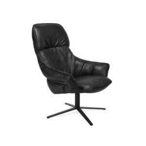 Freifrau Marie Lounge Chair with High Back in Black leather